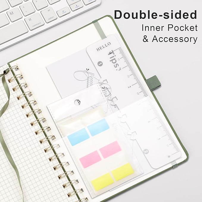 RETTACY Graph Grid Paper Notebook, 140 Pages, A5 Medium Size (5.7'' x 8.3''), 5 Squares per Inch, Hardcover, 100 GSM Thick Paper, for School, Students, Math, Engineering (Light Green)