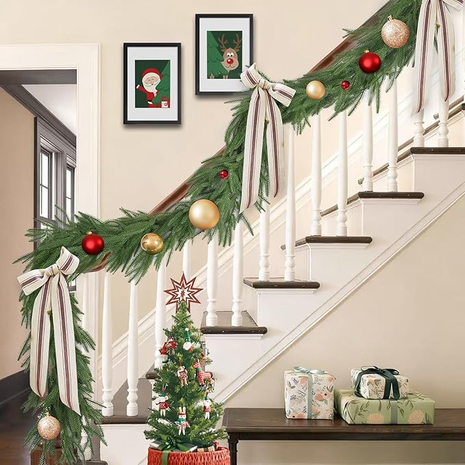 12FT(2 * 6FT) Christmas Norfolk Pine Garlands, Winter Decor Real Touch Pine Garland, Artificial Greenery Xmas Garland for Holiday, Table, Wall, Fireplace, Mantel, Indoor & Outdoor Decoration (2 Pack)