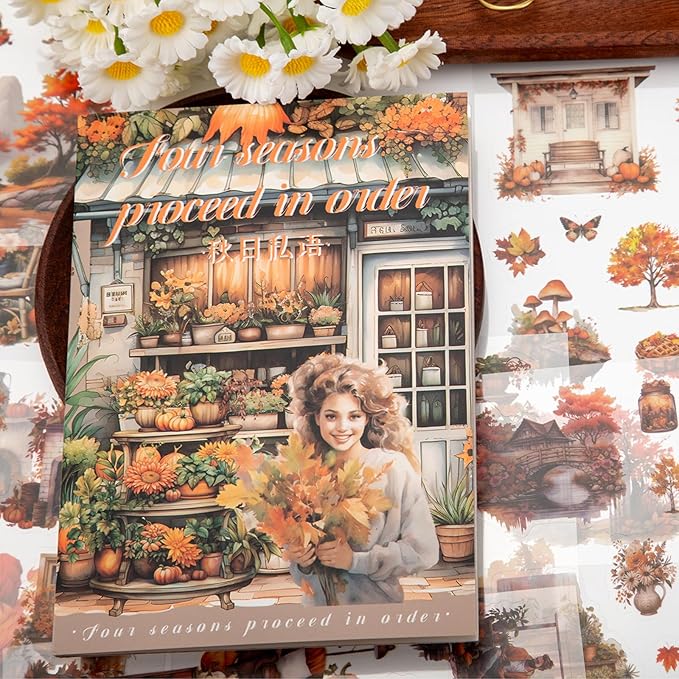 Autumn Theme Sticker Scrapbooking Supplies for Junk Journal, 20 Sheets PET Stickers - Vintage Journaling Stickers, Ephemera Sticker Book Pre Cut(TZ-006-003)