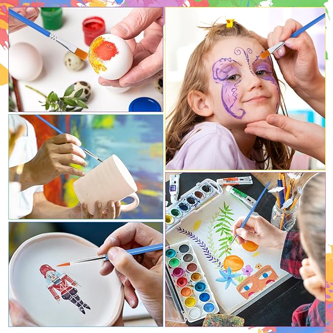 UPINS 11 Pcs Flat Paint Brushes Fine Detail Paint Brush Miniature Small Brush Bulk for Detail Painting Mixed Sizes