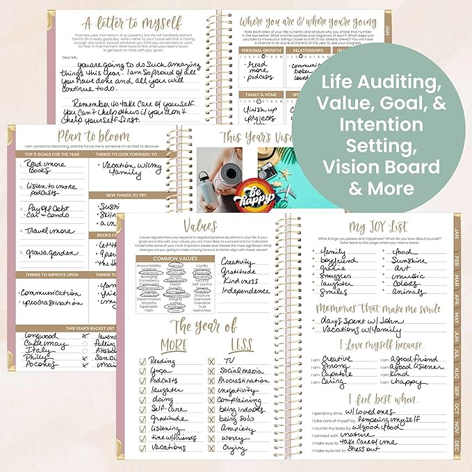 bloom daily planners HARDCOVER 2026 Planner (January to December) - A5 Task Goal Organizer - Monthly & Weekly Inspirational Agenda Book - 5.5" x 8.25" - Linen, Pink