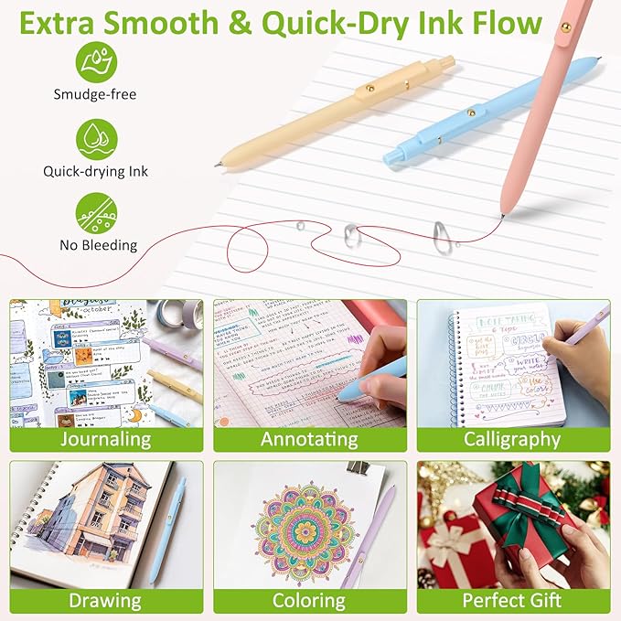 FIOVER Colored Pens, 6 Pack Colorful Gel Pens, Quick-Dry 0.7mm Medium Point for Journaling, Note Taking, Doodling, Aesthetic Office School Supplies, Gifts for Women Men(Multiple Colors)