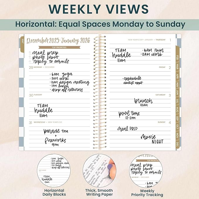bloom daily planners 2026 Pocket Planner - 4” x 6” - (January 2026 - December 2026) - MINI Weekly/Monthly Agenda Organizer & Calendar Book - Checkered