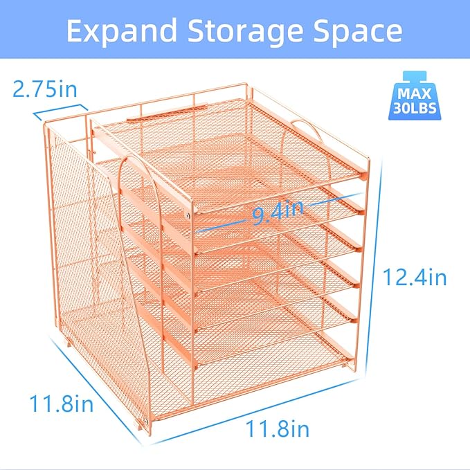Gianotter Desk Organizer for Women, 6-Tier Paper Organizer with Magazine Rack, Office Desk Decor, Office Supplies (Rose Gold)