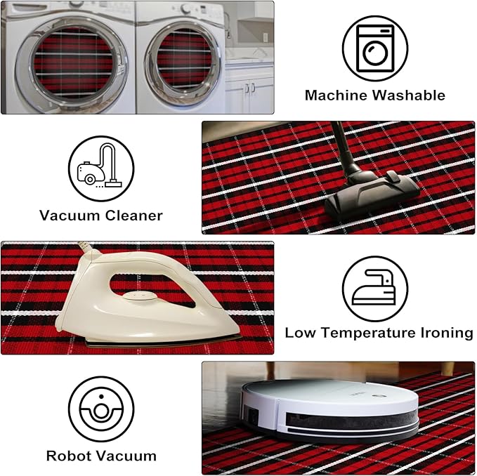 KIMODE Christmas Door Mat Outdoor 24"X35",Red/Black Buffalo Plaid Rug,Washable Cotton Hand-Woven Layered Door Mats,Reversible Outdoor Christmas Decor for Front Porch,Entryway,Kitchen