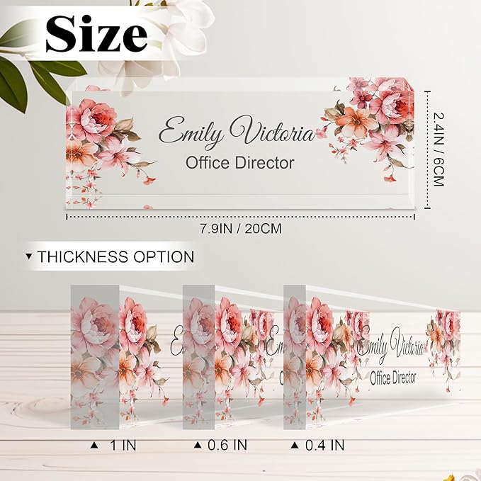 Ship Next Day-Custom Name Plate for Desk, Desk Name Plate Personalized, Acrylic Office Desk Accessories, Appreciation Gifts for Coworkers Employee Teachers Boss Women Men (Peony)