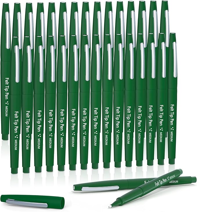 Lelix Felt Tip Pens, 30 Green Pack, 0.7mm Medium Point, Felt Tip Markers Pens for Journaling, Writing, Note Taking, Planner, Perfect for School Office and Art Supplies
