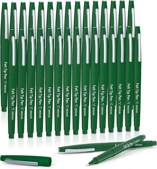 Lelix Felt Tip Pens, 30 Green Pack, 0.7mm Medium Point, Felt Tip Markers Pens for Journaling, Writing, Note Taking, Planner, Perfect for School Office and Art Supplies