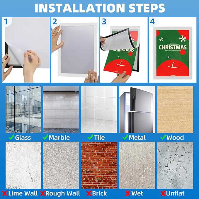 Magnetic Sign Holder 8.5 x 11-10 Pack Double Sided Magnetic Picture Frames for Wall Window Display Frame Paper Poster Document Holder Reusable Adhesive Frames for Refrigerator Glass Door