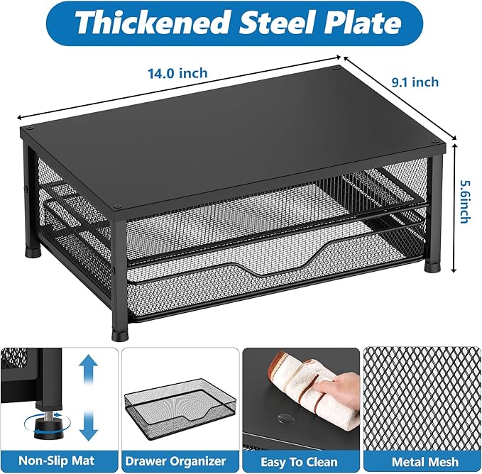 OPNICE Computer Monitor Stand Riser, Desk Organizers and Accessories with Drawer, Laptop Stand, Office Desk Accessories & Workspace Desktop Organizers Storage for Office Supplies(Black)