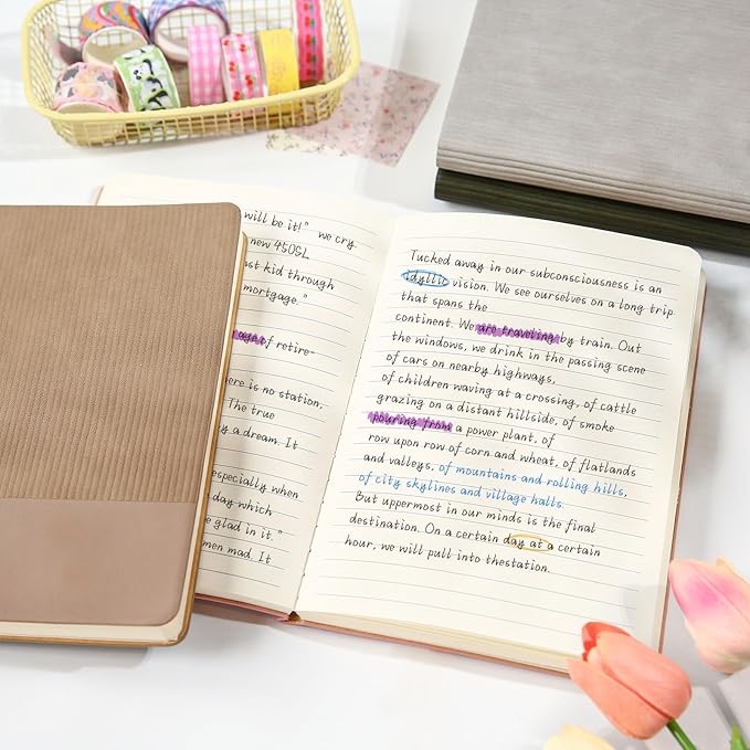 Lined Journal Notebook for Work College Ruled Note Book 7.2"x9.6" B5 PU Leather Daily Journaling 160 Pages for Women Men Writing Home School Supplies Business (Khaki/Green)