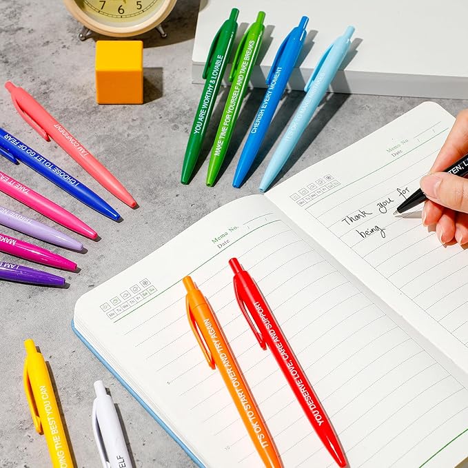 90 Pcs Ballpoint Pen Quotes Black Gel Ink Pens Bulk for Coworkers Retractable Rolling Ballpoint Pens for Party Favors Back to School Gift Supplie (Mental Health Style)