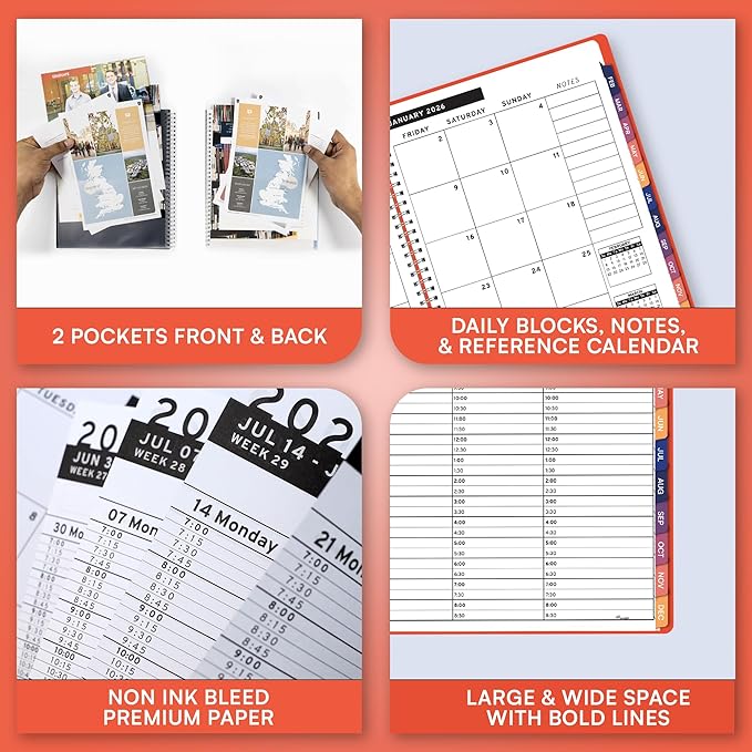 Ensight 2026 Appointment Book and Planner 6.5" x 8.5" Large Hourly Weekly Daily Schedule Book with Tabs, 30 Minute Time Slots, Peach Calendar Organizer Jan 2026–Dec 2026 Appointment Planner - Peach