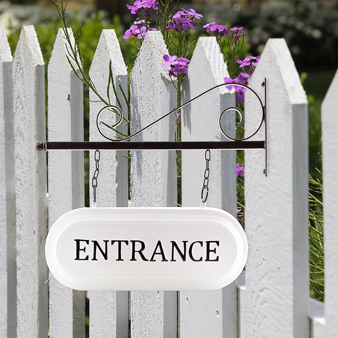 AuldHome Design Wall-Mounted Metal Entrance Sign, Farmhouse Enamelware 2-Sided Business Reception/Office Sign