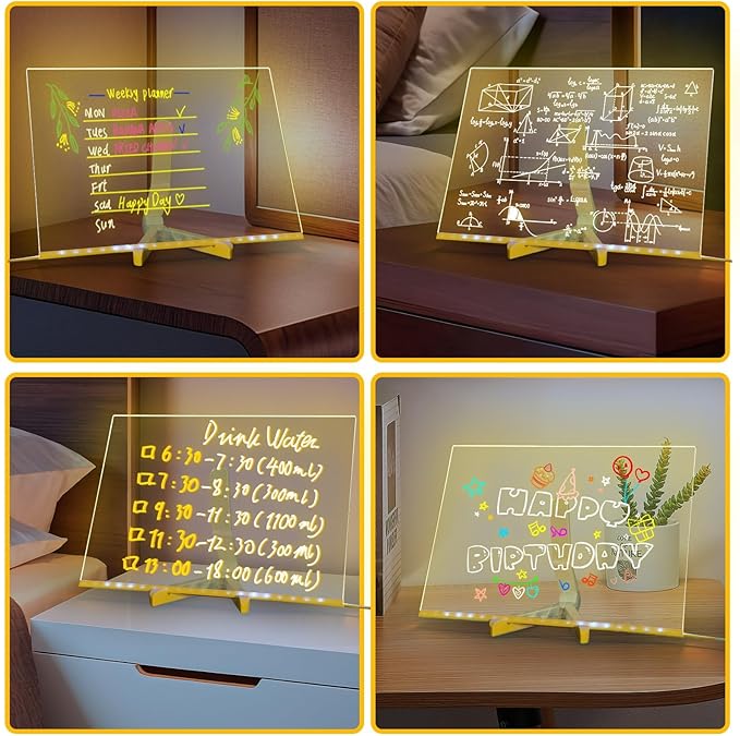 MOUNTCLI 14"x10" LED Note Board with Colors, 7 Modes Glowing Acrylic Dry Erase Board with Light UP Drawing Board LED Glow Message Board with 12 Markers for Kid Adult Xmas Holiday Gifts Room Decor