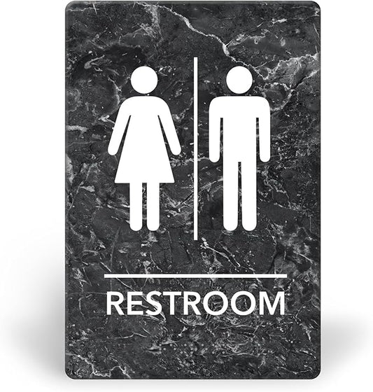 Promot Unisex Bathroom Sign – ADA Braille Restroom Sign for Business, Self-Adhesive, 9" x 6", Commercial Door Signage, Office Wall Decor - Marble Charcoal