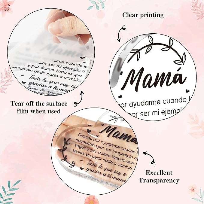 Yopyame Spanish Mom Acrylic Gifts - Regalos para Mamá Heart Acrylic Plaque for Office Deck Decor Ideas Keepsake Paperweight for Mom in Spanish Mother's Day Christmas Gifts for Mamá from Daughter Son