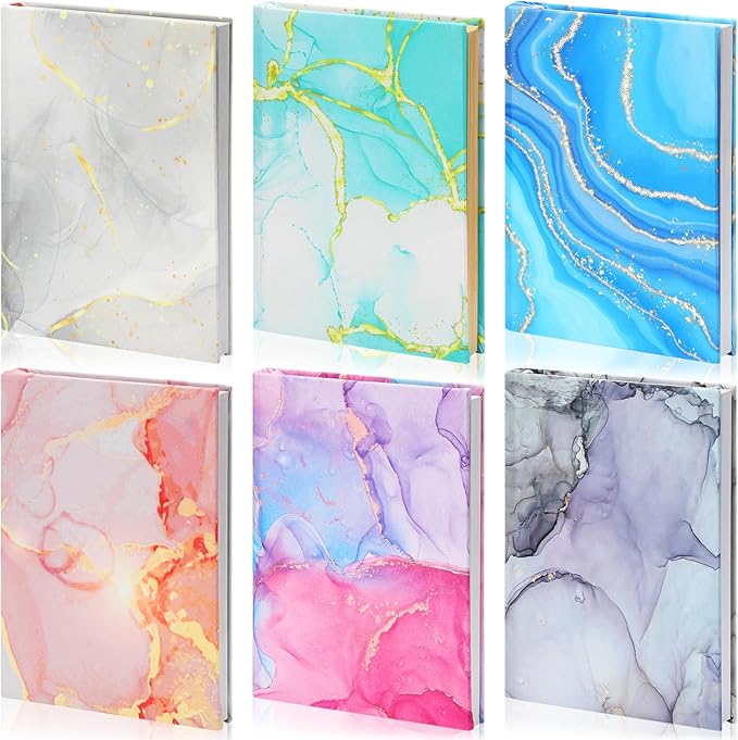 Yexiya 6 Pcs Stretchable Book Cover Jumbo Fabric Book Covers Colorful Pattern Book Protector Washable Reusable Protective Textbook Cover for Hardcover Textbooks up to 9 x 11 in (Marble Pattern)