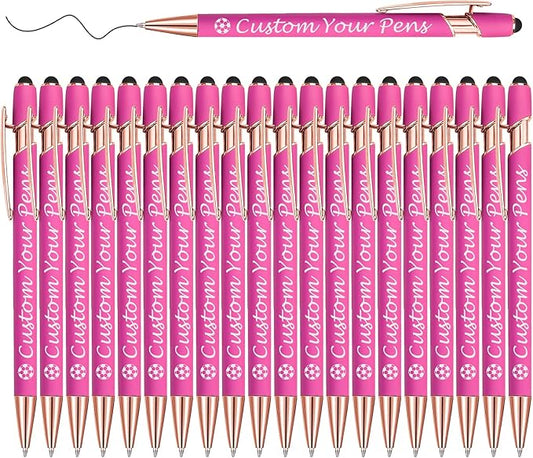 Amlion Personalized Custom Pens with Name Engraved Logo Text,20 Customized Writing Stylus Pen Promotional Item Gift for Men Women Office Business Wedding-Pink