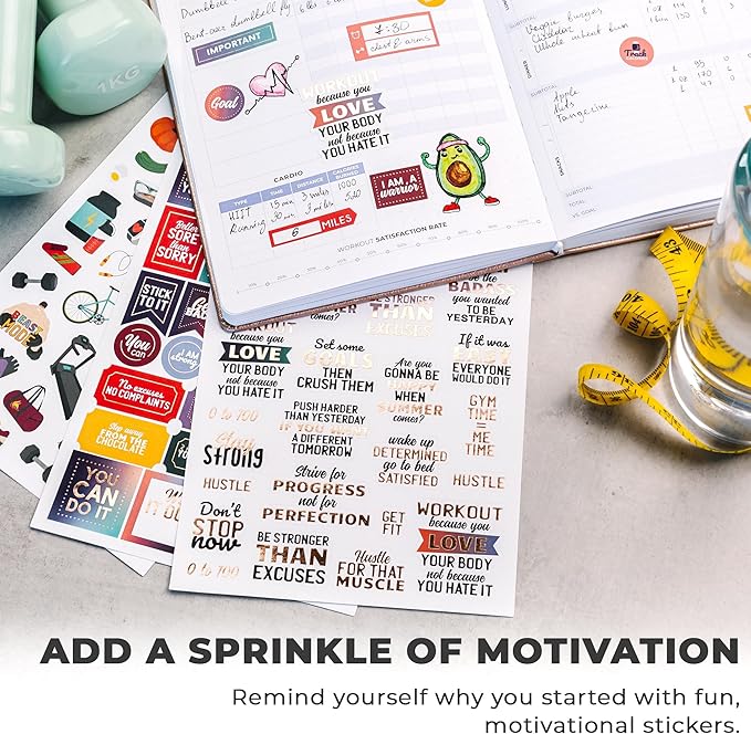 Clever Fox Planner Fitness Sticker Set - Monthly, Weekly & Daily Planner Stickers 16 Sheets Set of 840+ Unique Stickers (Fitness & Nutrition)