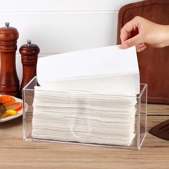 Acrylic Countertop Paper Towel Dispenser, Clear Trifold Napkin Holder, Suitable for Z-fold, C-fold or MultiFold Trifold Paper Towels for Bathroom and Kitchen