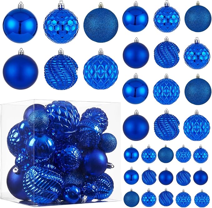 Christmas Balls Ornaments -36pcs Shatterproof Christmas Tree Decorations with Hanging Loop for Xmas Tree Wedding Holiday Party Home Decor,6 Styles in 3 Sizes(Diamond Blue)