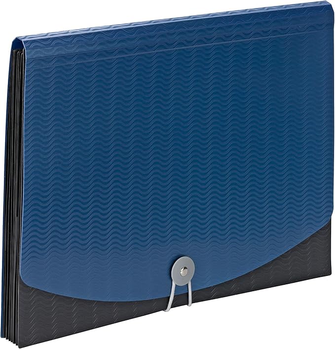 Smead Poly Expanding File, 6 Dividers, Flap and Cord Closure, Letter Size, Wave Pattern Blue/Black (70872)