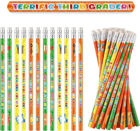 Tenceur 48 Pcs 3rd Graders Pencils, 3 Motivational Cute Pencils Bulk with Erasers for Kids Student Teacher Classroom Reward Back to School Supplies