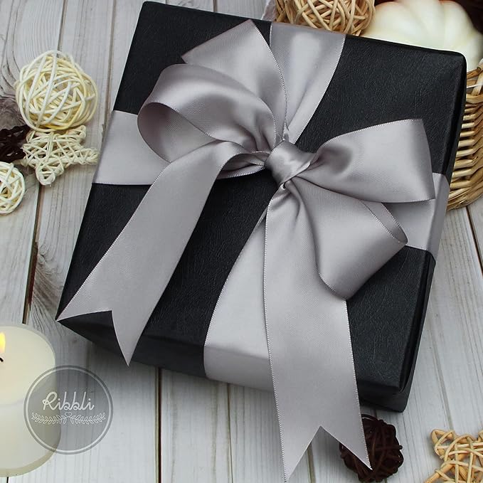 Ribbli Silver Double Faced Satin Ribbon,1-1/2” x Continuous 25 Yards,Use for Bows Bouquet,Gift Wrapping,Wedding,Floral Arrangement