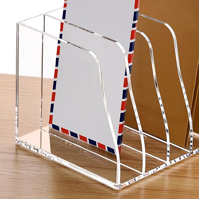 SANRUI Acrylic Desk File Organizer, 5 Vertical Compartments Clear Magazine File Holder Workspace Sorters, Folder Rack for Office Accessories Organization Storage