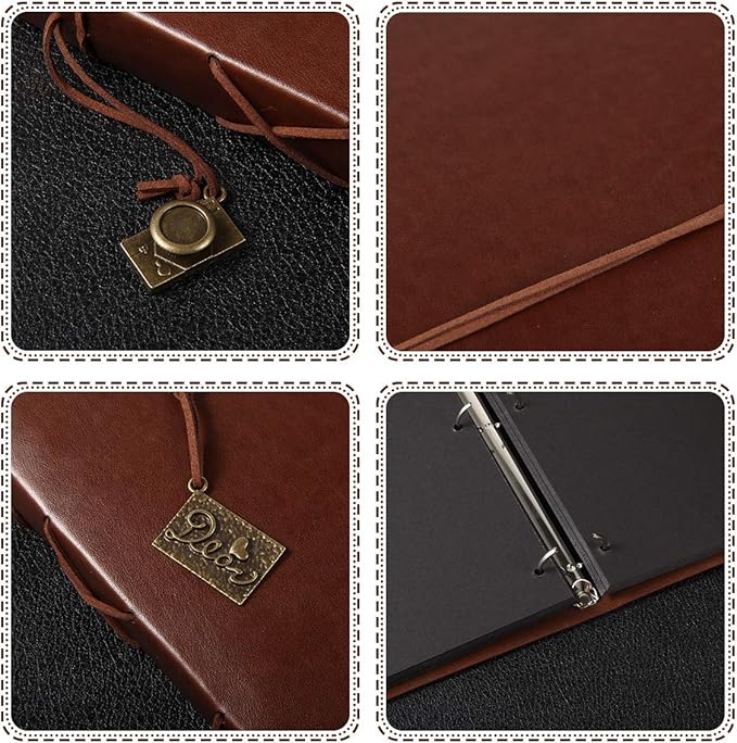 ThxMadam Brown Scrapbook Leather Photo Album Vintage Wedding Guest Book Memory Book with 60 Black Pages Present for Valentines Anniversary Mother’s Day Birthday Gift for Wife Mum Daughter Boyfriend