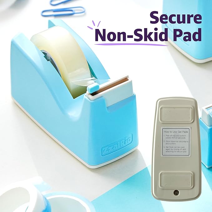 Cute Safety Tape Dispenser (Pink) 1" Core - Easy, One-Hand Use Tape Roller with Hidden Blade and Non-Skid Pad - Cute School and Office Supplies - Refillable - Tape Included