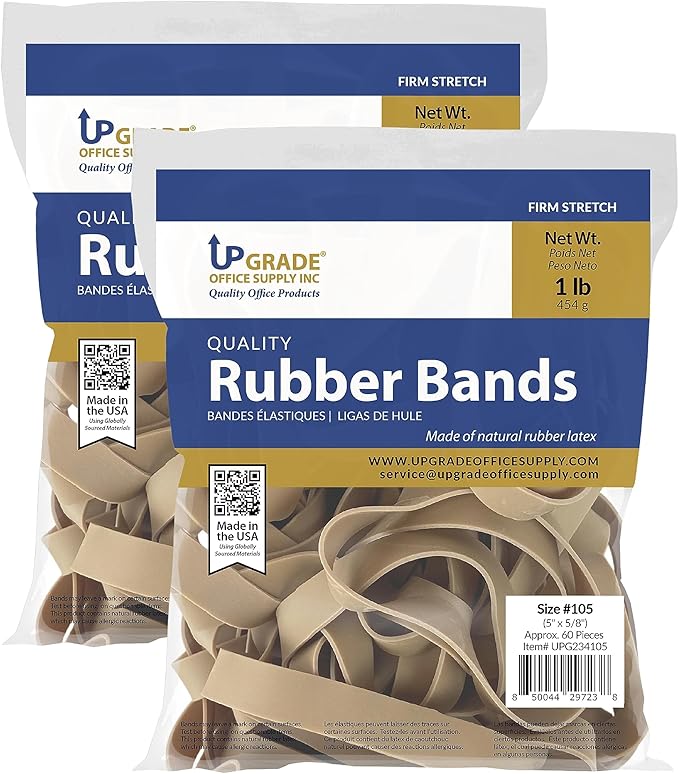 Upgrade Office Supply UPG234105PK2 Rubber Bands, Size 105 (5 x 5/8), 120 Bands, 2 lb Pack, USA