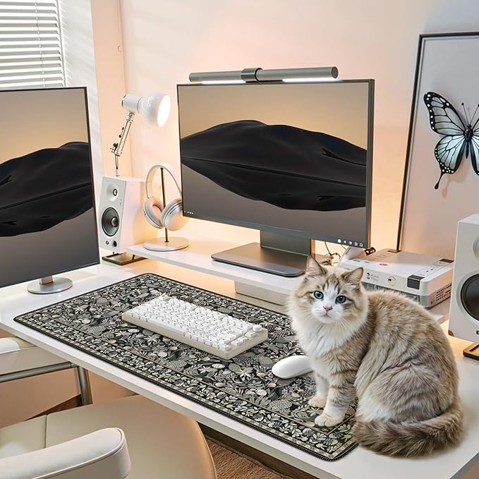 iCasso Black Desk Mat,Big Mouse Pad with Stitched Edges,Gaming Computer Pad for Desktop,Anti-Slip Keyboard Mat for Women Girl,Large Desk Cover Mat for Office Home School