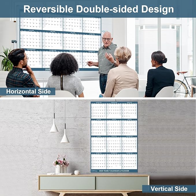 32" x 48" 2026 Wall Calendar, Large Rolled Wet & Dry Erase Wall Calendar 12 Month, Yearly Laminated Wall Calendars, Reversible Annual Planner, Horizontal/Vertical, with Julian Dates