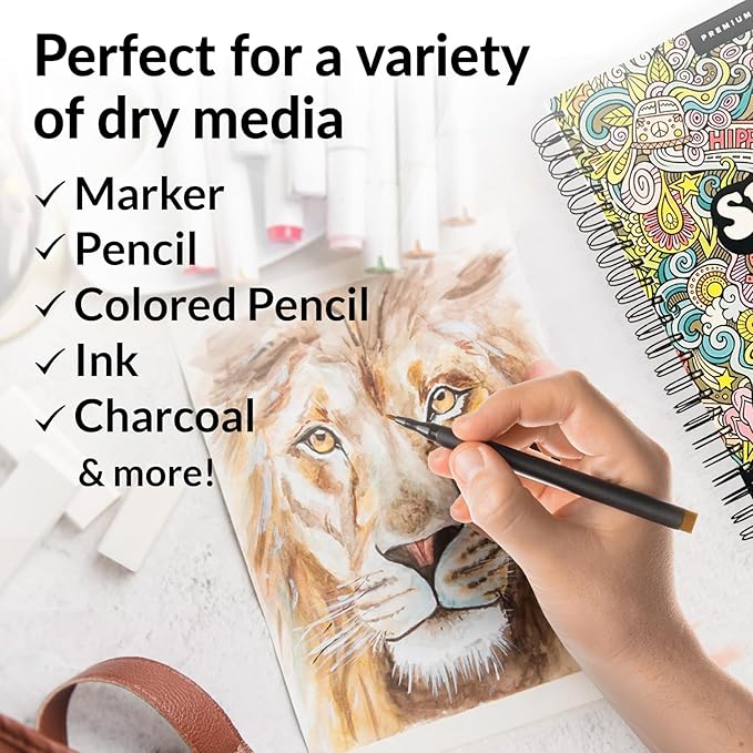 Marker Sketch Book Pack, 9 x 12 Inches Spiral-Bound Sketchpad, 2 Pads, 100 Sheets, 65lb Paper for Drawing and Markers, Ideal for Adults and Artists