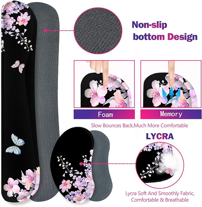 ARTSO Large Mouse Pad Keyboard Wrist Rest Support Combo, Memory Foam Wrist Pad, Extended Desk Mat Protector, God is Within Her Desk Blotter, Psalm Flower Butterfly