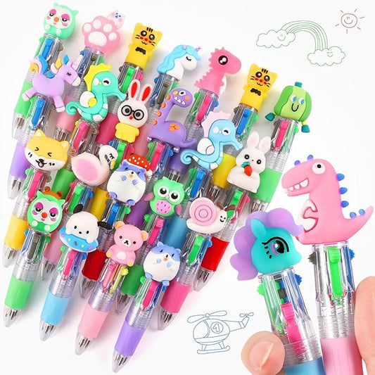 arscniek 24Pcs Multicolor Pen in One, 4-in-1 0.5mm Fine Point Cute Pens, Fun Kawaii Ballpoint Pen for Party Favors, Classroom Prizes, Teacher School Supplies, Bulk Gifts for Students