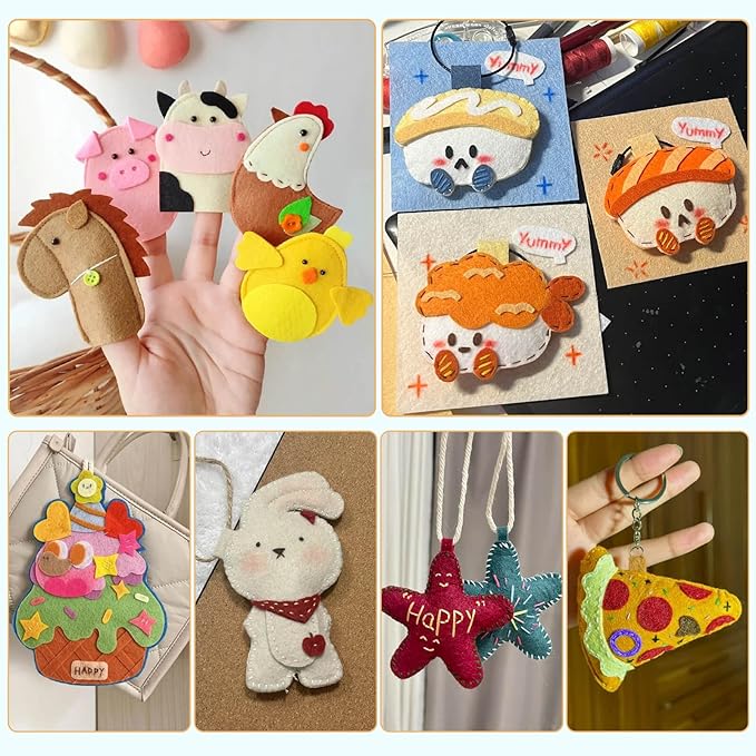 ABEJFIC 60PCS Felt Fabric Sheets Craft Kit - 4"x 4" + 4"x 6"+ 8"x 12" Assorted Colors - 1mm Thick Square Nonwoven Felt Fabric for Kids, DIY Sewing Crafts, Patchwork, School Projects, Decoration