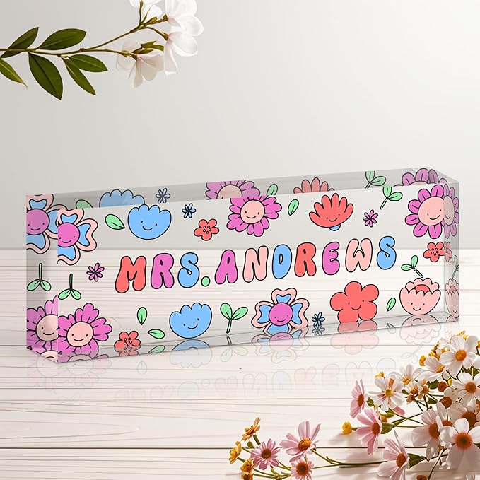 Ship Next Day Personalized Name Plate for Desk, Custom Acrylic Desk Name Sign, Office Appreciation Gifts for Women Men Coworkers Boss Teacher Employee (Teacher)