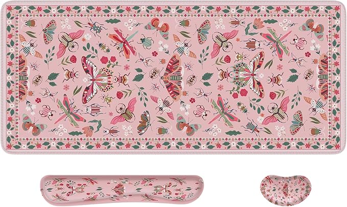 iCasso Large Mouse pad for Desk, Computer Desk Mat, 3Pcs XXL Keyboard and Mouse Pad + Keyboard Wrist Rest, Desk Matt for Desktop, Easy Typing Pain Relief Ultra Thick Mousepad Keyboard Mat(Pink)