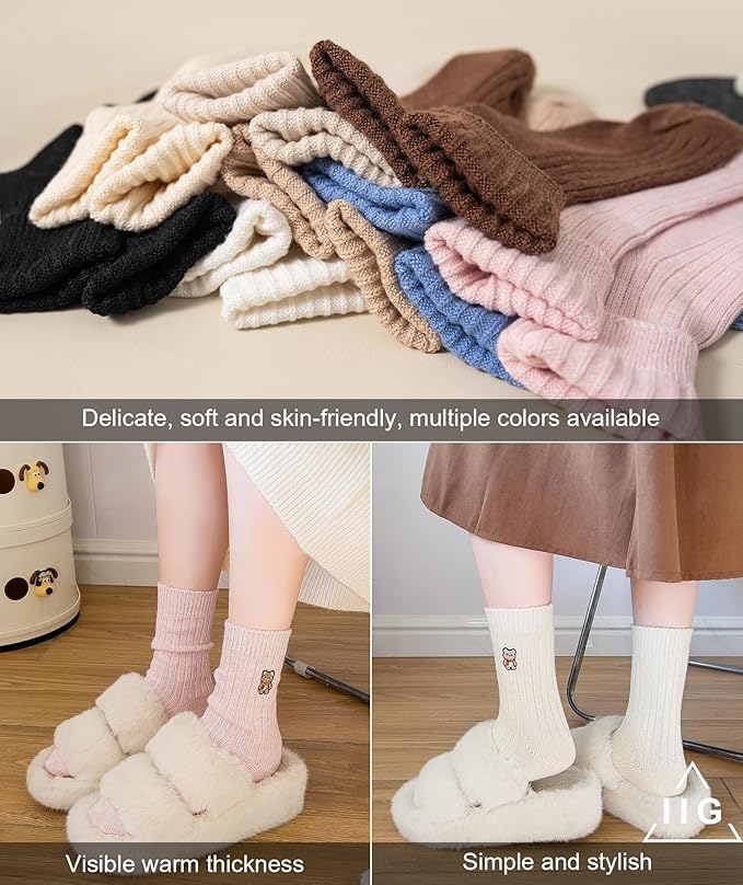 IIG Cute Warm Wool Socks for Women Super Cozy Thick Crew Winter Socks Gifts, 5 Pairs