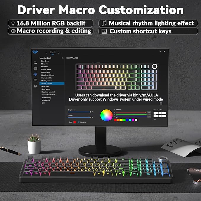 AULA F99 Pro Wireless Mechanical Keyboard-Silent Version,BT5.0/2.4GHz/USB-C Hot Swappable Custom Keyboard,Gasket Structure,Pre-lubed Linear Switches RGB Backlit Computer Gaming Keyboards,Black