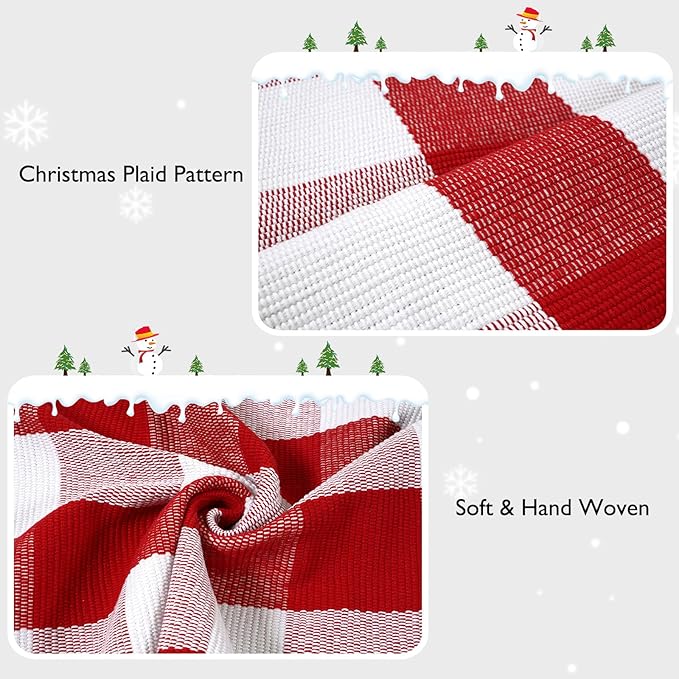 Outdoor Christmas Mats for Front Door, Cotton Washable Buffalo Plaid Rug Reversible Layered Door Mat,Farmhouse Checkered Outside Rugs for Porch Home Decor(Red & White)