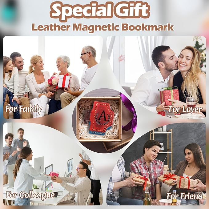 Bygone Mark Bookmark with Pen Holder, 26 Letters Name Initial Personalized Magnetic Bookmarks, Leather Book Mark for Men Women, Travelers Accessories, Teachers Readers Book Lovers Gifts (Purple, X)