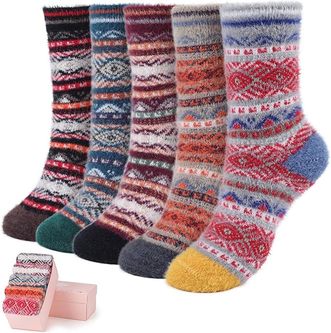 5 Pairs Fuzzy Soft Cozy Comfortable Socks for Women, Casual Sleep Comfy Socks, Perfect Warm Winter Gifts for Women