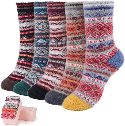 5 Pairs Fuzzy Soft Cozy Comfortable Socks for Women, Casual Sleep Comfy Socks, Perfect Warm Winter Gifts for Women