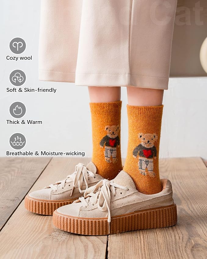 IIG Cute Warm Wool Socks for Women Super Cozy Thick Crew Winter Socks Gifts, 5 Pairs