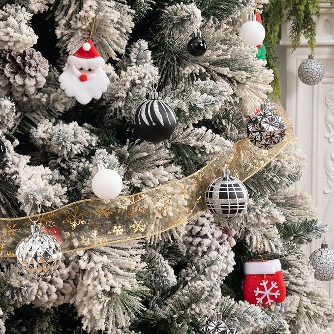 100ct Christmas Ball Ornaments Set, Black Silver and White Shatterproof Hand-Painted Hanging Baubles Decoration Bulk for Xmas Tree, Wreath, Garland, Home Holiday Decor