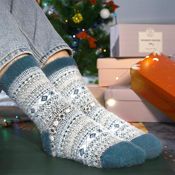 ICEIVY 5 Pair Fuzzy Cozy Socks for Women - Warm Comfy Soft Casual Home Sleep Winter Wool Socks - Gifts for Women